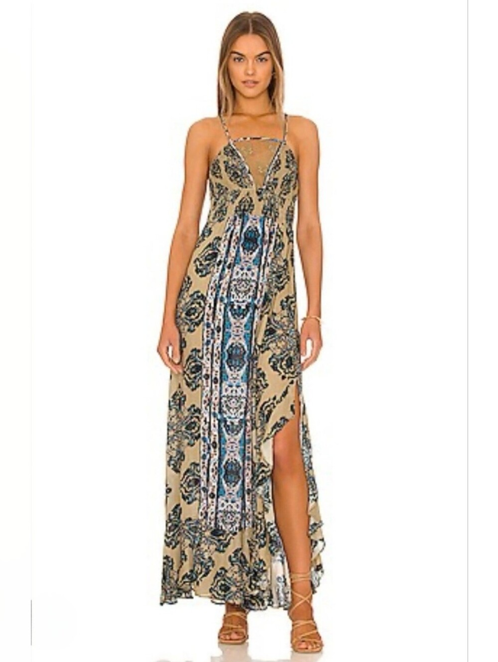 Free People Intimately That Moment Maxi Slip Dress in Hazelwood Combo, Size XS